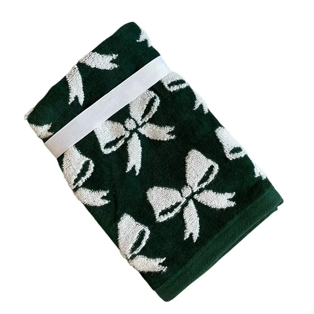 Caro Home Christmas Bow Tip Towels Set of 2 Green & White Holiday Glam New